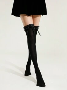 蕾丝边过膝长筒袜，长筒袜，动漫女仆装角色扮演袜，Y2K风格，舒适 - 彩色 - 查看 7