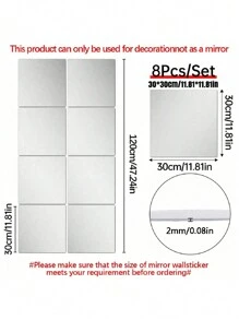 4/6/8 件方形镜面墙贴，2 毫米厚亚克力材质 3D 镜面墙砖，适用于客厅、卧室、厨房、浴室。 - 彩色 - 查看 17