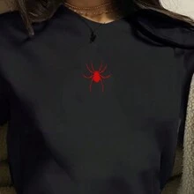 Blouse T-Shirt Blouse Spider Red Spider Women Clothing T-Shirt Blogger Aesthetic Vintage Streetwear Top Casual 100% Cotton - 黑色 - 查看 2