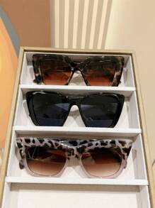 3 副复古方形超大豹纹波西米亚风格塑料眼镜套装，经典时尚装饰，适合夏季海滩度假、户外、旅行 - 彩色 - 查看 13