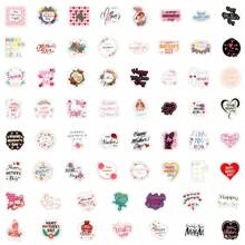 60 张母亲节贴纸乙烯基美学贴纸适用于剪贴簿、日记、笔记本电脑、保险杠、滑板、水瓶、电脑、手机、卡通、安全帽、汽车贴纸和贴花 - 彩色 - 查看 3