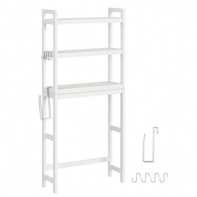 SONGMICS Mueble para Inodoro, Estante sobre Inodoro, Estantería de 3 Niveles, Estante Ajustable, Blanco Nube
