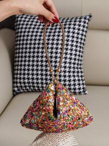 Sparkling Rhinestone Evening Bag, Unique Shape Purse, Elegant Party Handbag Suitable For Dresses - Champagne - View 1