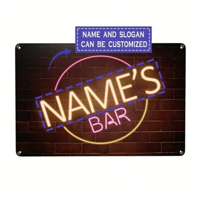 Anpassningsbar metallskylt med neoneffekt - Personifiera med ditt namn eller text, plakett i vintagestil för heminredning, 8x12 tum, Multifunktionell, Dekorativ, Återanvändbar, Utsökt, Snygg, Högkvalitativ, Färgglad, Modern, Anpassad, Personlig, Unik, Anpassade festtillbehör