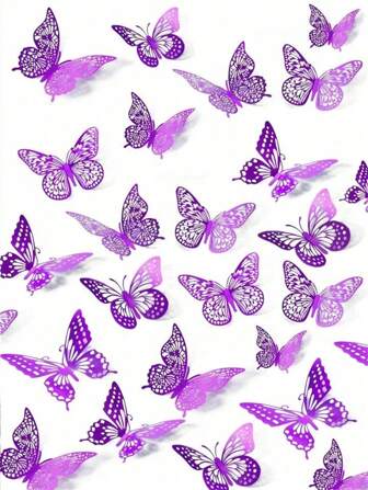 36pcs 3D Butterfly Wall Decals, Artistic Decorative Plastic Self-Adhesive, 3 Sizes, Suitable For Party, Gift, Bouquet, Cake, Flower Arrangement, Room Decor