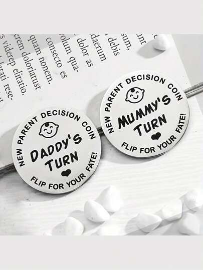1pc/Set Stainless Steel Parent Decision Coin, Novelty Toy, Double-Sided Metal Commemorative Coin, Random Design (1 Set: 1 Mom & 1 Dad Design; 2 Sets: 1 Mom & 1 Dad Design + 1 Dad & 1 Dad Design), Gift For Valentine's Day Baby Shower Family Decorations Gifts