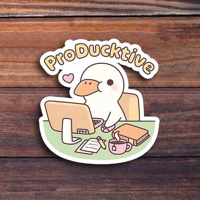 Car-5389: "ProDucktive Funny Duck Vinyl Sticker – Perfect For Laptops, Water Bottles, Journals, And Workspaces | Great For Humor Lovers, Animal Enthusiasts, And Sarcasm Fans | Ideal Gift For Friends, Co-Workers, And Duck Fans | Funny And Relatable Sticker For Duck-Themed Humor And Productivity Enthusiasts"