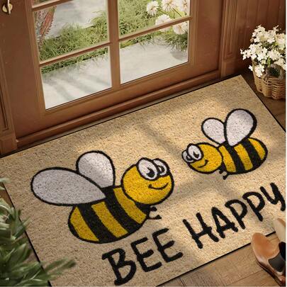 1pc Welcome Mat With Smiling Bee Pattern, Cute Cartoon Style Indoor/Outdoor Non-Slip Rug, Machine Washable Anti-Dirt Water Absorbent Doormat For Kitchen, Dining Room, Hallway, Bathroom, Bedroom, Outdoor, Home Decor, Room Decor, All Season Gifts Birthday Graduation