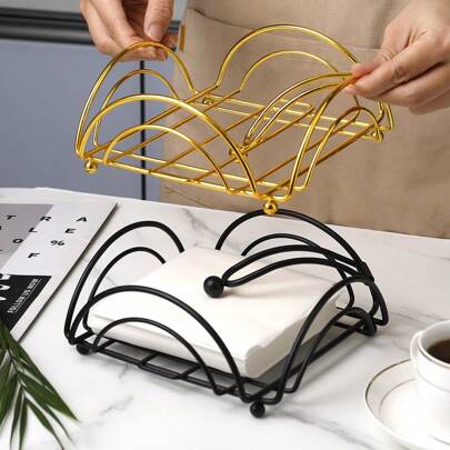 1 pieza Caja creativa de pañuelos de hierro cuadrada, soporte de pañuelos de mesa de café, estantería vertical de almacenamiento de pañuelos, decoración del hogar, regalo de cumpleaños y festividades, regalo para amigos, caja de pañuelos dorada para Eid al-Fitr, decoración de mesa, soporte de pañuelos festivo