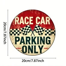 1 件复古赛车铁质标志 - 圆形金属“仅供赛车停车”装饰牌匾 - 非常适合男孩房间、男人窝、车库墙壁装饰 - 直径 20 厘米复古赛车主题配件、家居装饰、房间装饰、墙壁装饰 - 彩色 - 查看 6