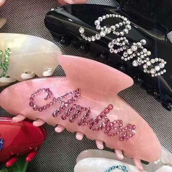 Custom Handmade Crystal Monogram Acrylic Hair Clip, Personalized Name Anniversary Gift Rhinestone Hair Claw Wedding Favor, Wedding Hair Accessories, Spring Summer Bright Colors