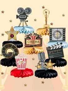 9pcs/Set Honeycomb Ornaments, Movie Night Theme Honeycomb Decoration For Party Movie Night Home Room Table Background Decoration Supplies - Movie Night - View 6