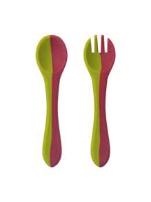 2PCS/Set Personalized Customization Name Baby Silicone Utensils Feeding Learning Children Tableware Custom Baby Soft Spoon Forkback To School Winter Gift Ideas Boy Girl Valentine's Day - Multicolor - View 10