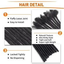 FULCRUM Dreadlocks Extensions 6/8/10/12 Inch 10 Strands 0.6cm Width Loc Extensions Synthetic Fashion Black Afro Kinky Style Locs Extensions For Men/Women - Black - View 3