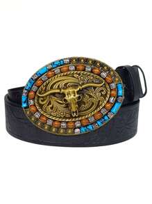 1 条复古手工定制雕刻西部牛仔皮带，复古朋克风格男士独特皮带，适合农历新年、情人节礼物和日常穿着，2024 年秋冬新品 - 彩色 - 查看 6