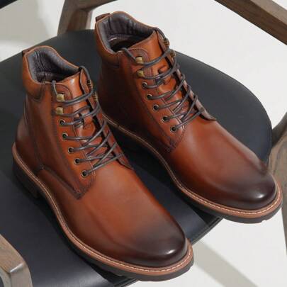 SHOESMORE Men's Leather Dress Black Boots Formal Chukka Boots Retro Business Brown Boots For Men