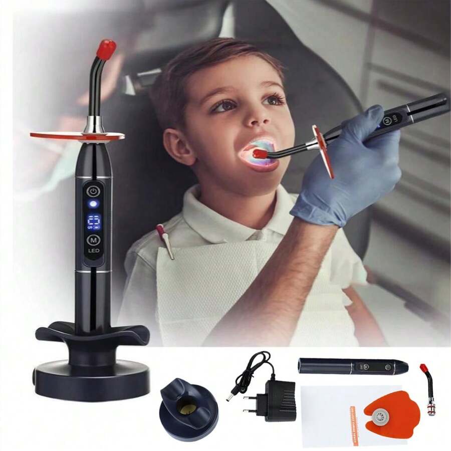 Máquina de curado por luz de resina dental,Lámpara de resina LED oral,con luz LED pantalla, enchufable/recargable, Fotopolimerización en pocos segundos, color negro, Apto para todas las edades