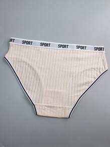 5条装女士加大码条纹字母装饰松紧腰舒适透气内裤