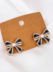 1 Pair 18K Gold Plated Stainless Steel Black Bow Adjustable Spring Hoop Earrings, Fashionable French Style Suitable For Party, Dating, Office Wear - Bow - View 12