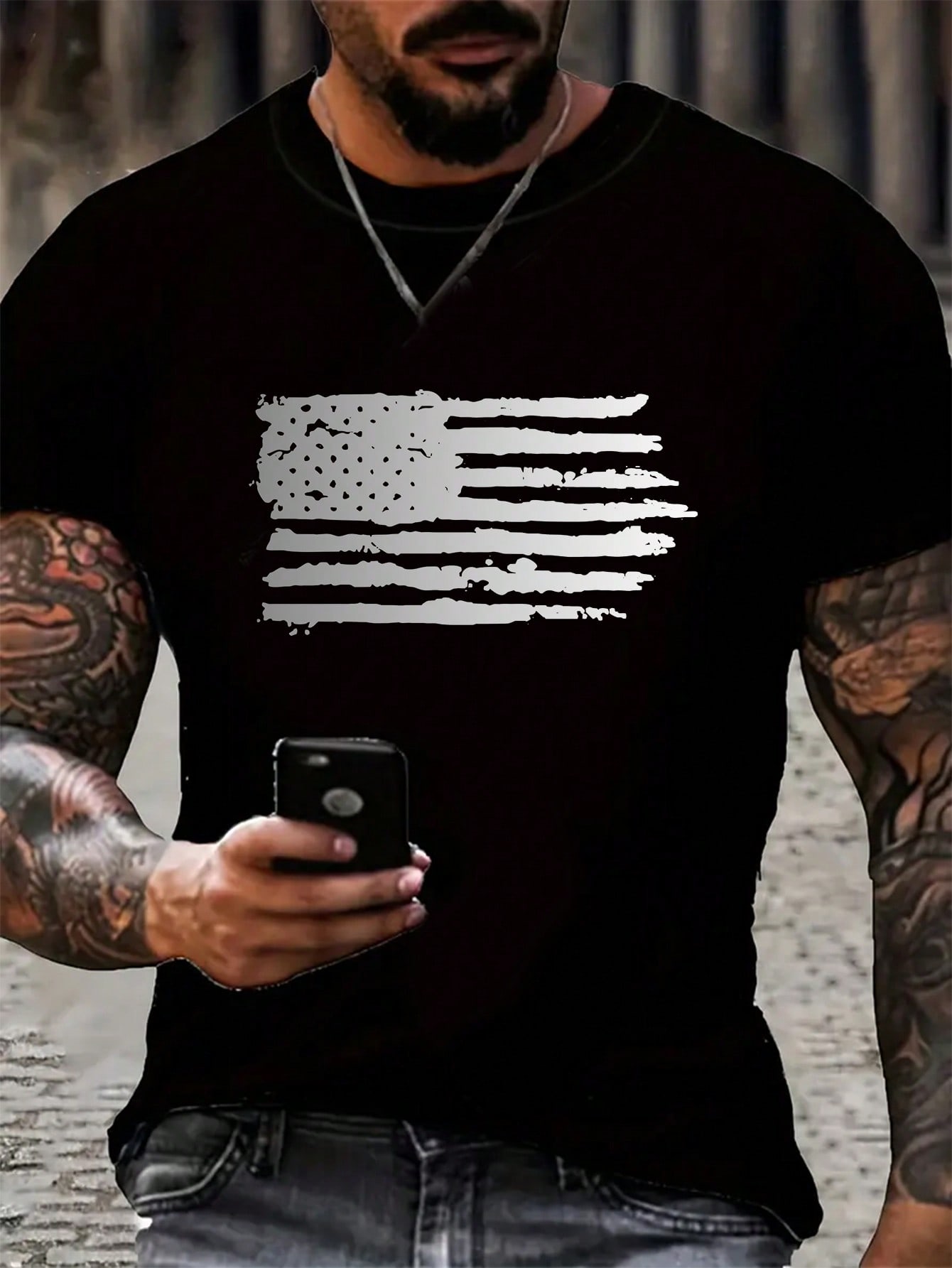 Men's Summer Casual U.S. Flag Graphic Round Neck Short Sleeve T-Shirt