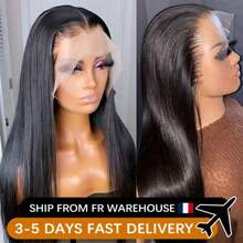 bling hair Perruque Lace Frontal Wig naturelle brésilienne lisse, cheveux longs, Remy, pre-plucked, 13x4, 13x6, Transparent HD, 30 34 pouces