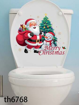 1 pezzo Adesivi per WC, Adesivi per WC con stampa di Babbo Natale e albero di Natale, Adesivi divertenti per coperchio e serbatoio del WC di Babbo Natale, Decorazioni natalizie rimovibili e autoadesive per soggiorno, bagno, casa, tappeto da bagno, decorazioni autunnali, accessori per il bagno