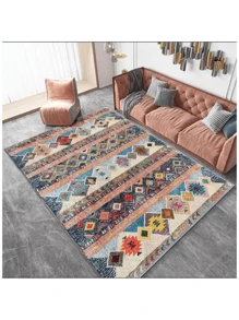 柔软亲肤仿羊毛复古方形砖客厅地毯，毛绒柔软地毯，适用于咖啡桌、衣柜、防滑卧室床边地毯，厚实蓬松休闲地毯，适用于万圣节、圣诞节装饰，可清洗，适用于客厅、厨房、卧室、儿童房、各种尺寸、办公椅垫、入口门垫、婴儿游戏垫、简约多功能房间装饰垫 - 杏色 - 查看 3