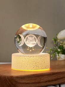 1 szt. Unisex LED Khaki podstawa świecąca podwójny półksiężyc i pentagram kryształowa kula stołowa mała nocna dekoracja światła kula najlepsze prezenty