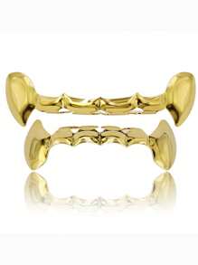 1PC&2pcs Vampire Teeth Grillz Teeth Gold Grills For Your Teeth Hip Hop Half Fang Slug Grillz For Women 18K Gold Plated Gold Jewlry Rapper Costume