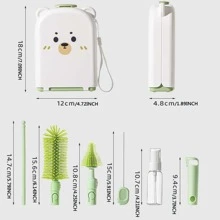 Juego de cepillos para biberones, kit de limpieza de biberones con cepillo de silicona, cepillo para tetinas, cepillo para pajitas, dispensador de jabón, caja de almacenamiento, estante de secado de biberones para el hogar y viajes - Multicolor - Ver 4