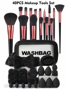 3/5/9/24/40/43/45/50/57PCS Makeup Tools Set Including:1pc Multi-Functional Zipper Toiletry And Cosmetic Bag Waterproof+32pcs Makeup Brush Sets+5PCS Makeup Sponge+5PCS Mini Makeup Sponges+5PCS Triangle Powder Puffs+5PCS Mini Air Cushion Powder Puffs+1pc Hairband+2PCS Hand Bowl Strap+1pc Makeup Brush Cleaning Tools - 彩色 - 查看 19