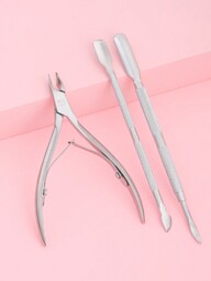 3pcs/Set Nails Exfoliating Tool Stainless Steel Scissors With Cuticle Pusher And Remover,Nail Supplies,Nail Tools,Nail Art Tools,Back To School,Nails,Nail Tools For Press On Nails