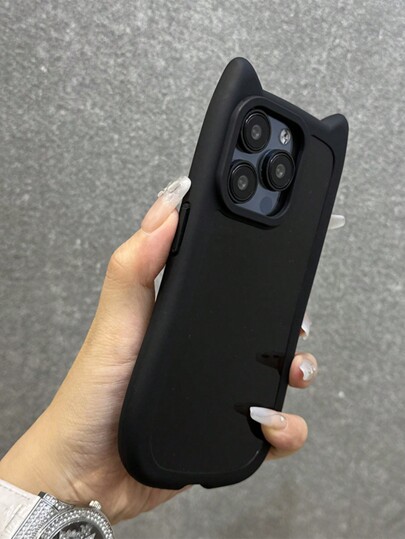 Cute Cat Ear Minimalist Premium Black Soft Phone Case Compatible With IPhone 17 Pro Max/17 Pro/17 Air/17/16 Pro Max/16/16 Pro/16 Plus/16e/15/15 Pro Max/15 Pro/15 Plus/11/12/13/14 Pro Max/11 Pro/11 Pro Max/12 Pro/12 Pro Max/13 Pro/13 Pro Max/14 Pro/14 Pro Max/14 Plus, Creative Design