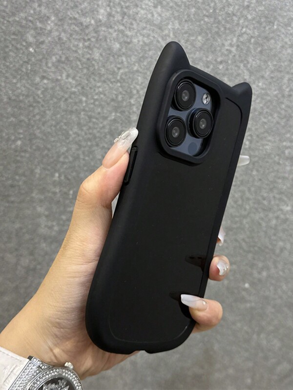 Minimalist Cute Cat Ear Design Black Soft Phone Case Suitable For IPhone 16 Pro Max/16/16 Pro/16 Plus/16E/15/15 Pro Max/15 Pro/15 Plus/11/12/13/14 Pro Max/11 Pro/11 Pro Max/12 Pro/12 Pro Max/13 Pro/13 Pro Max/14 Pro/14 Pro Max/14 Plus, Creative