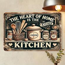 'Kitchen Is The Heart Of Home' Vintage Metal Sign - Waterproof & Dustproof Wall Art For Kitchen, Dining Room, Bar, Cafe, Garage Decor - 8X12 Inches - Multicolor - View 1