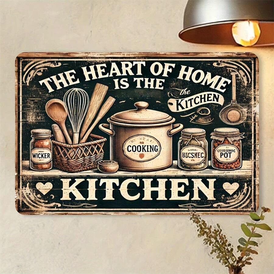 'Kitchen Is The Heart Of Home' Vintage Metal Sign - Waterproof & Dustproof Wall Art For Kitchen, Dining Room, Bar, Cafe, Garage Decor - 8X12 Inches - Multicolor - View 1