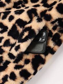 Women's Short Winter Coat With Hood And Pockets - Floral Fleece Jacket With Drawstring