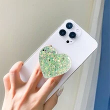 Creative Heart-Shaped Glitter Airbag Phone Stand, Laser Holographic Glitter Heart Shape Foldable Slouchy Phone Holder Stand Compatible With IPhone, Android Phone, Gift For Birthday, Family, Friends Push-Pull Phone Grip, Phone Accessories