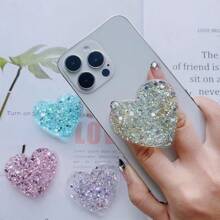 Creative Heart-Shaped Glitter Airbag Phone Stand, Laser Holographic Glitter Heart Shape Foldable Slouchy Phone Holder Stand Compatible With IPhone, Android Phone, Gift For Birthday, Family, Friends Push-Pull Phone Grip, Phone Accessories