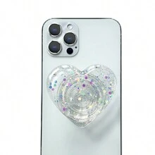 Creative Heart-Shaped Glitter Airbag Phone Stand, Laser Holographic Glitter Heart Shape Foldable Slouchy Phone Holder Stand Compatible With IPhone, Android Phone, Gift For Birthday, Family, Friends Push-Pull Phone Grip, Phone Accessories