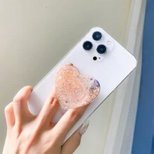 Creative Heart-Shaped Glitter Airbag Phone Stand, Laser Holographic Glitter Heart Shape Foldable Slouchy Phone Holder Stand Compatible With IPhone, Android Phone, Gift For Birthday, Family, Friends Push-Pull Phone Grip, Phone Accessories