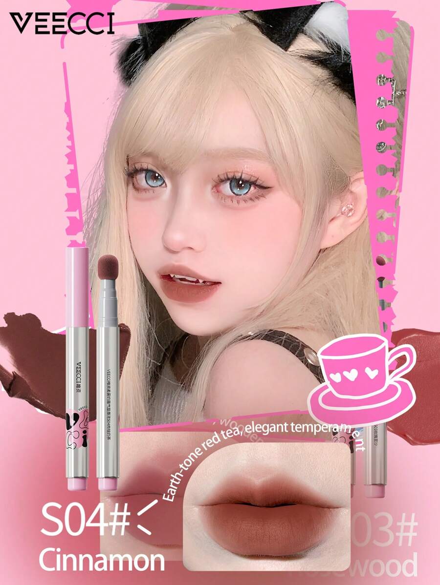 VEECCI Soft Mist Milk Cream Cushion Lip Mud, Tidak Lengket, Cepat Kering - S04 Teh Susu Kayu Manis - View 1