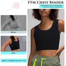 Faja de medio pecho, sujetador de compresión, diseño de jersey para mujeres transgénero FTM - Negro - Ver 2
