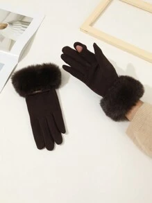 1 Pair Women's Fashion Fleece Cuff Fingerless Gloves With Touchscreen Function, Warm & Suitable For Everyday Use In Autumn/Winter