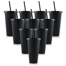 10pcs Reusable Glitter Plastic Cups With Lid And Straws, 24oz Colorful Bulk Party Cups, Cold Travel Cups, Suitable For Ice Drinks, Water, Coffee, Parties, Gatherings, Camping, Water Bottles