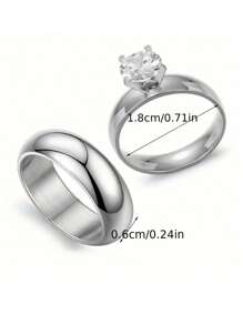2 piezas Anillos de acero inoxidable de moda, elegantes anillos de pareja con diamantes de imitación de para regalo de boda o aniversario