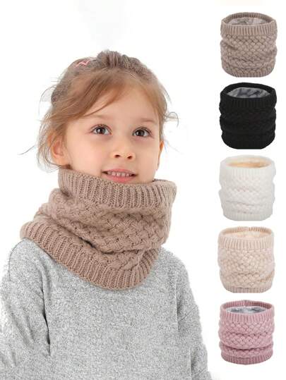 1 件装保暖内衬针织颈部保暖管围巾，适合男孩和女孩，秋冬季