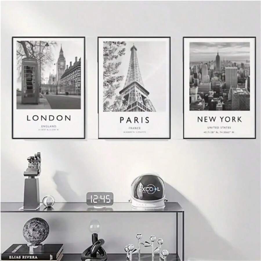 1PC 3pcs London, New York, Paris Poster Set - Stylish Fashion Prints Wall Canvas Art Decor - High-Definition Inspirational Cities - Perfect For Corridor Display & Travel Lover Gifts - Decor Decor For Home Gifts, Living Room, Bathroom, Bedroom, Kitchen (No Frame) - Multicolor - View 1