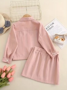 2 pezzi/set Giacca con falsa tasca e gonna per ragazza giovane