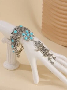 1 Stück Damen Hof Stil handgefertigter Strass Metall Legierung Ganzfingerarmband, geeignet für Hochzeit, Party, Festivalkleidung